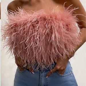 Club L London Feather Bandeau Crop Top